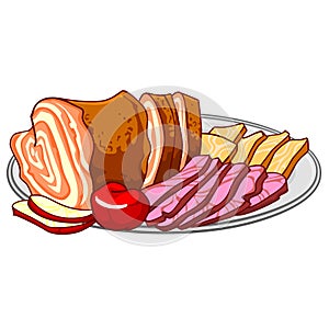 Ham, cold cuts on a platter