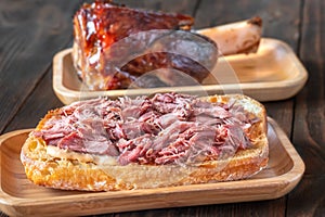 Ham hock meat sandwich