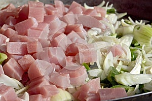 Ham with onion and pepper
