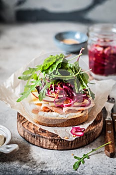 Ham and Pickled Red Onion Open Sandwich