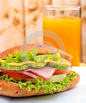 Ham Roll Juice Indicates Sandwich Fresh And Drink