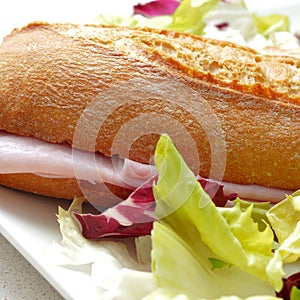 Ham sandwich and salad photo