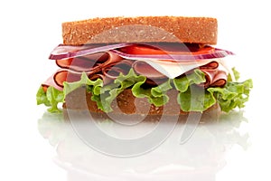 Ham sandwich on whole wheat bread
