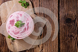 Ham Sausage on wooden background