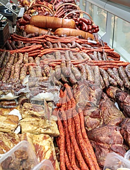 ham sausages and traditionally prepared meat photo