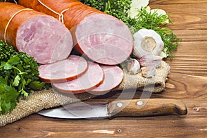 Ham sliced pork sausage with garlic and herb