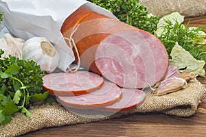 Ham sliced pork sausage with garlic and herb