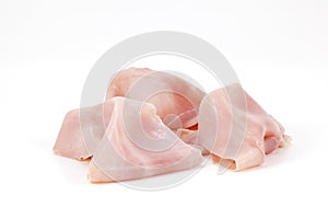 Ham slices, cooked, on white,