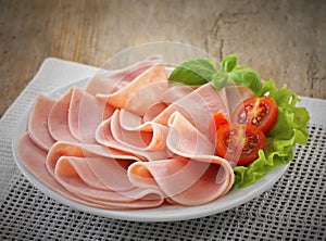 Ham slices on plate