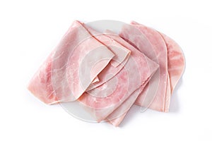 Ham slices on white background.