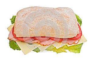 Ham, tomatoes and cheese ciabatta