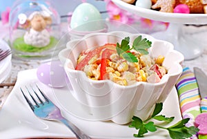 Ham and vegetable salad with mayonnaise for easter