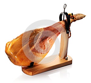 Ham on a wooden board.