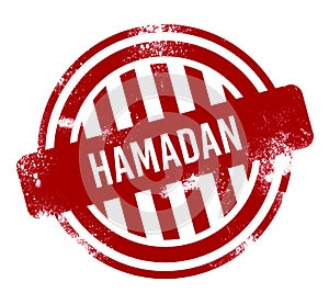 Hamadan - Red grunge button, stamp photo