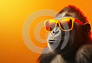 Hamadryas baboon with glasses. Close-up portrait of a Hamadryas baboon. Anthopomorphic creature. A fictional character for photo