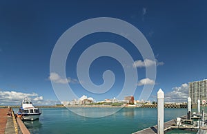 Hamakawa fishing port and fisherina district in the vicinity of the American Village in Chatan City of Okinawa