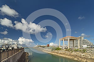 Hamakawa fishing port and fisherina district in the vicinity of the American Village in Chatan City of Okinawa