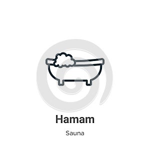 Hamam outline vector icon. Thin line black hamam icon, flat vector simple element illustration from editable sauna concept