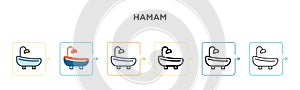Hamam vector icon in 6 different modern styles. Black, two colored hamam icons designed in filled, outline, line and stroke style