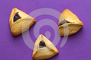 Haman ears - a traditional Jewish dish made from crispy dough stuffed with poppy seeds.