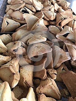 Hamantasch pile Purim Jewish holiday traditional food Hamanâ€™s ear sweet cookie