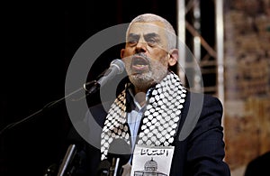 Hamas leader Yahya Sinwar, speaks in Gaza Strip