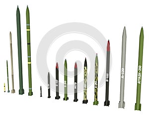 The Hamas rocket arsenal. Artillery rockets in service with Palestinian Hamas organization. Missile types