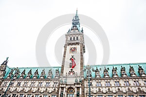 Hamburg City Hall buildiing located in the Altstadt quarter in the city center at the Rathausmarkt square