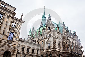 Hamburg City Hall buildiing located in the Altstadt quarter in the city center at the Rathausmarkt square