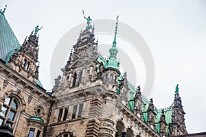 Hamburg City Hall buildiing located in the Altstadt quarter in the city center at the Rathausmarkt square