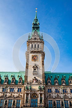 Hamburg City Hall buildiing located in the Altstadt quarter in the city center at the Rathausmarkt square