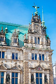 Hamburg City Hall buildiing located in the Altstadt quarter in the city center at the Rathausmarkt square