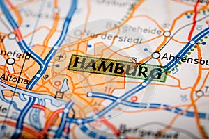 Hamburg City on a Road Map