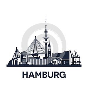 Hamburg city skyline, Germany, extended version, solid color