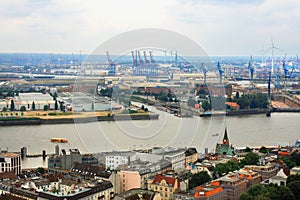 Hamburg cityscape with port and hard industry