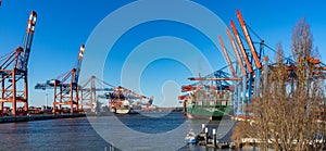 Hamburg container port with some ships loading