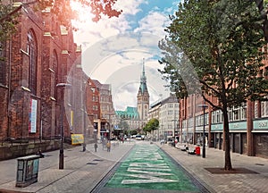 Hamburg, Germany - August 28, 2022: View of Hamburg City Hall from a nearby street on a sunny day