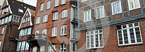 Hamburg, Germany - January 1st 2018: A typical brick facade in the historic city centre