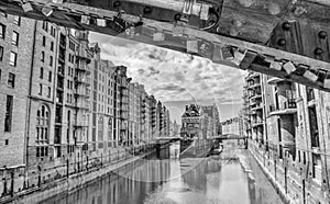 Hamburg, Germany - July 20, 2016: Lockers under the bridge in front of Wasserschloss