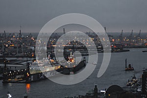 Hamburg, Germany - November 05, 2014: Large seaport night