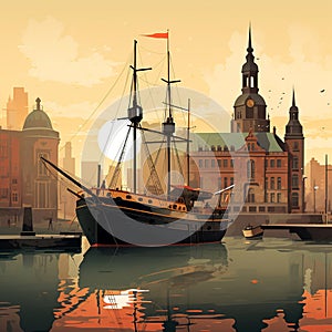 Hamburg, Germany Represented Through Vibrant Flat Design Artistry