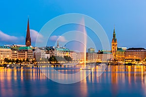 Hamburg Germany Skyline at dusk photo