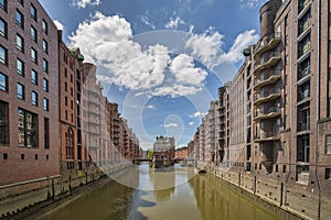 Hamburg Germany, at Speicherstadt and canal
