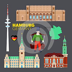 Hamburg Germany Travel Doodle with Architecture