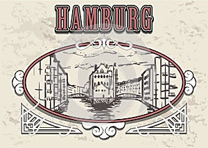 Hamburg hand drawn vintage vector illustration. Isolated on white background