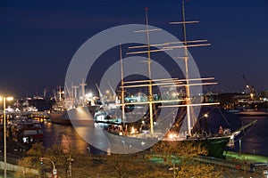 Hamburg harbor at night