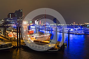Hamburg harbor ships germany at night