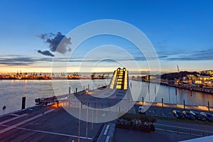 Hamburg harbour after sunset