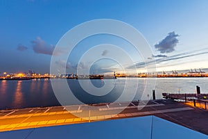 The Hamburg harbour at sunset photo