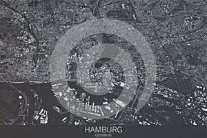 Hamburg map, satellite view, city, Germany